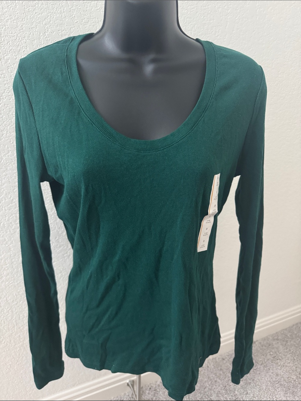 A New Day Forest Green Ribbed Scoop Neck Long Sleeve Top Small NWT